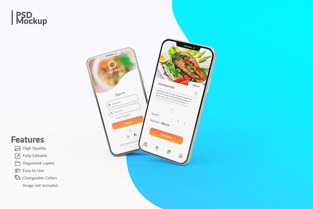 Modificabili smartphone modificabili per visualizzare il modello di concetto di app di cibo