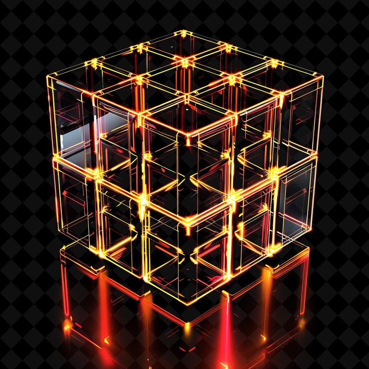 PSD moduläres datentor mit miteinander verbundenen würfeln und gelbem gitter li png y2k shape neon color collection