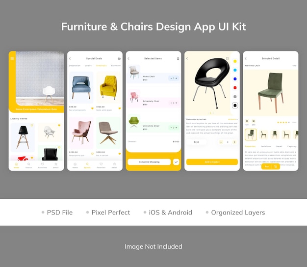 Möbelverstärker Stühle Design App UI Kit Pack