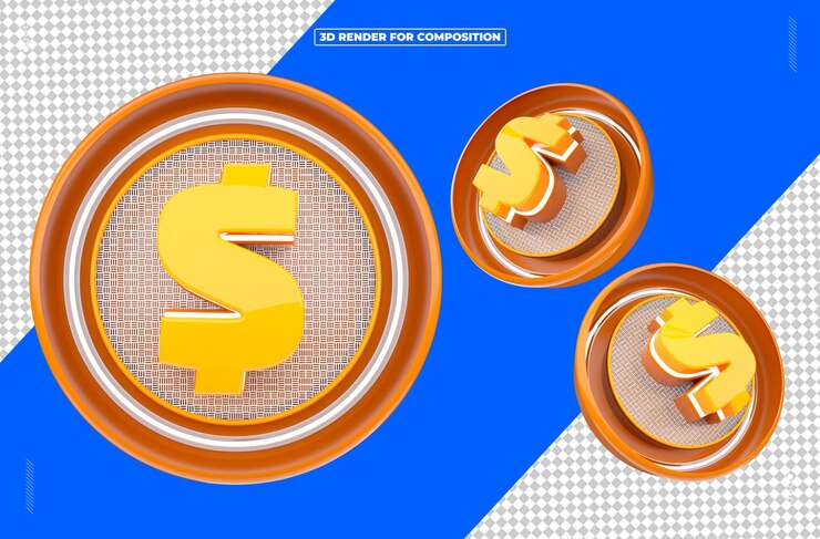 PSD moeda 3d cifrao dinheiro para redes sociais