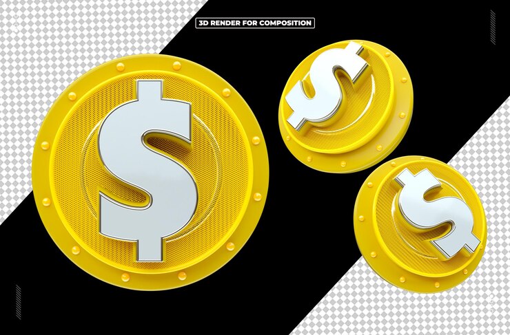 PSD moeda 3d cifrao dinheiro para redes sociais