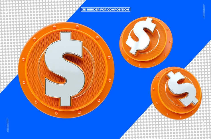 PSD moeda 3d cifrao dinheiro para redes sociais
