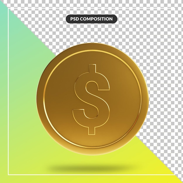 PSD moeda 3d de ouro visual para composição isolada