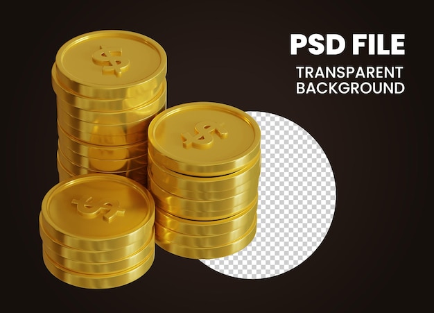 PSD moeda 3d dourada empilhada de três dólares