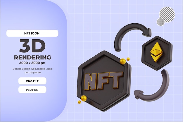Moeda 3d NFT compra ethereum com ícone de cor preta