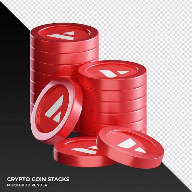 PSD moeda avalanche avax empilha ilustração de renderização 3d de criptomoeda
