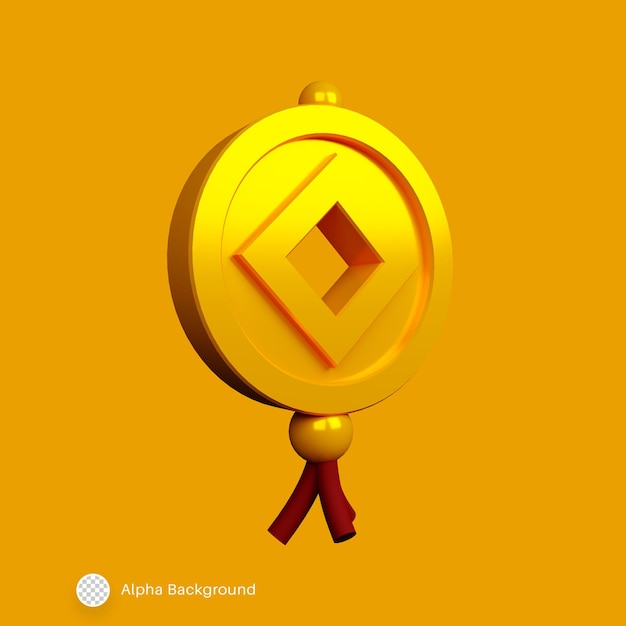 Moeda chinesa amarela 3d com renderização de alta qualidade.