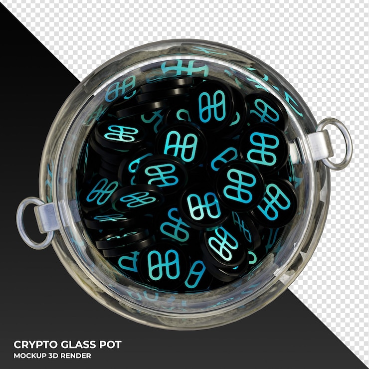 PSD moeda criptográfica harmony one pote de vidro transparente com vista superior