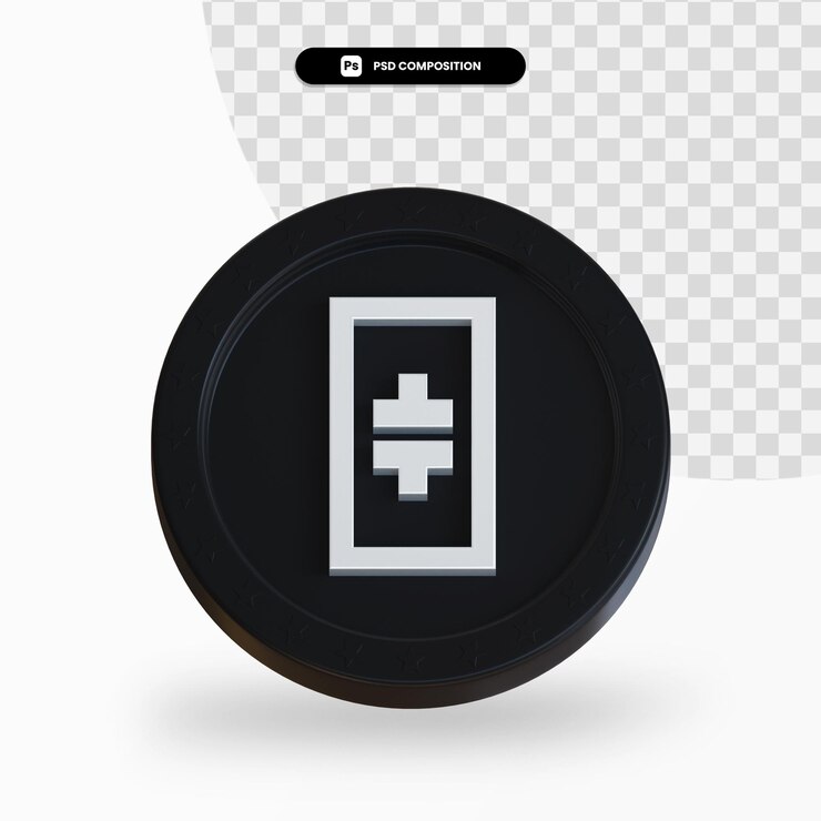 PSD moeda criptomoeda preta renderização em 3d isolada