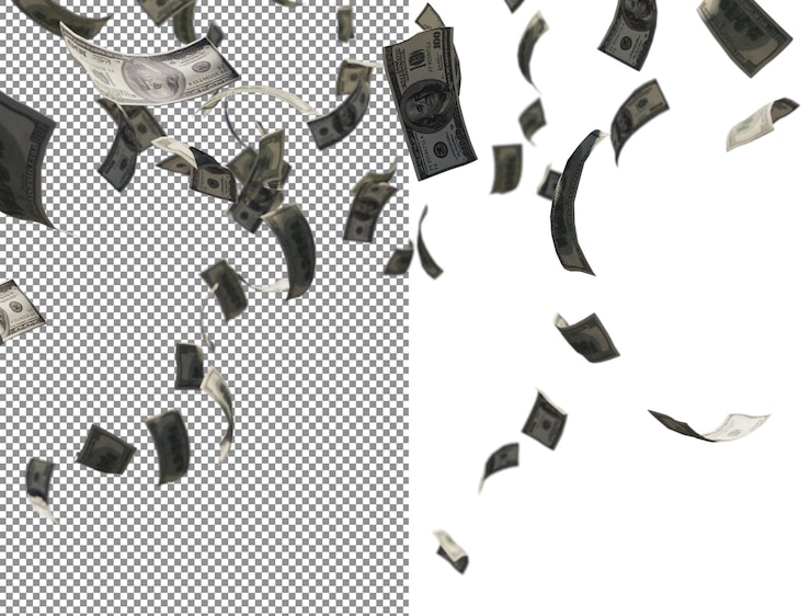 PSD moeda de 100 dólares com renderização em 3d de fundo transparente