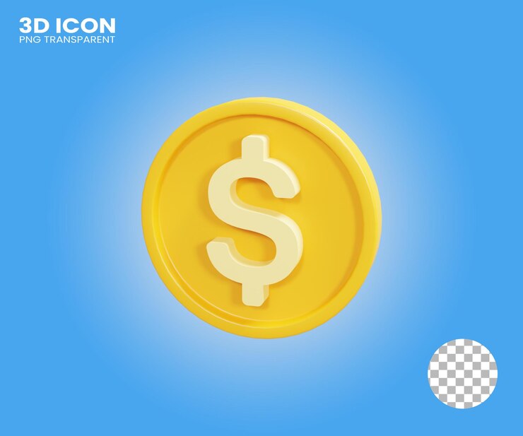 Moeda de dólar de ícone 3d com fundo transparente