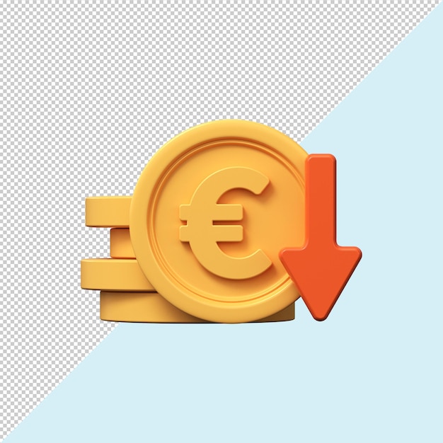 moeda de euro 3d para baixo Queda de preço