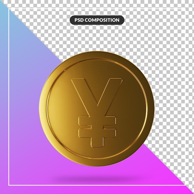 Moeda de iene dourada realista em 3d render isolada