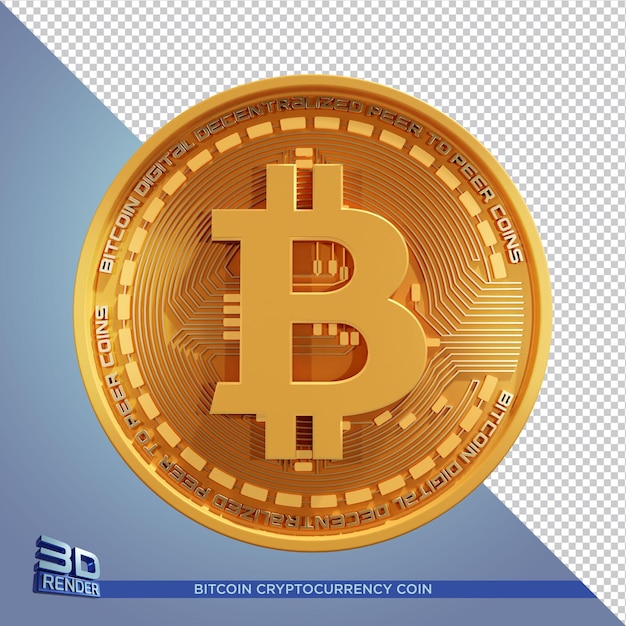 Moeda de ouro bitcoin criptomoeda renderização 3d isolada