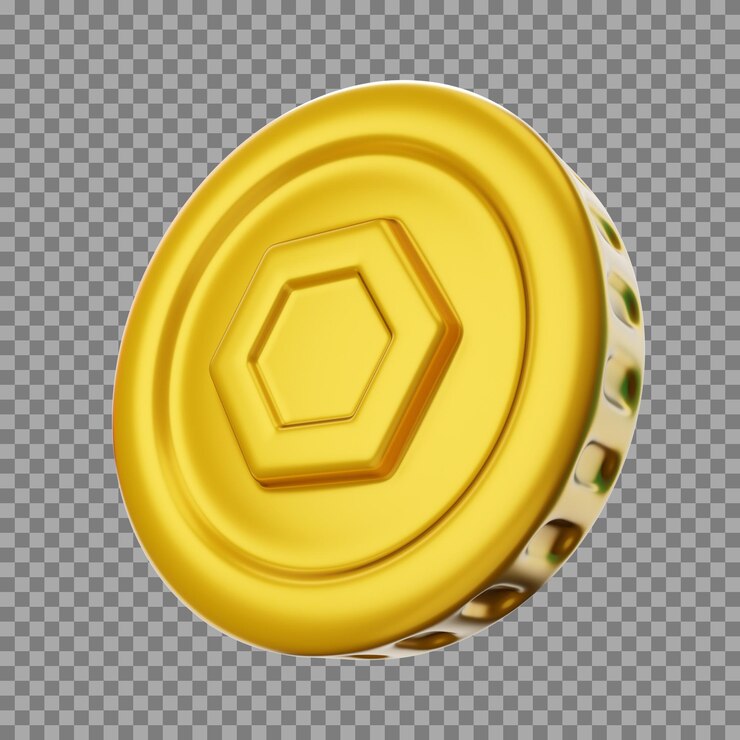 PSD moeda de ouro com símbolo hexágono em 3d estilizado