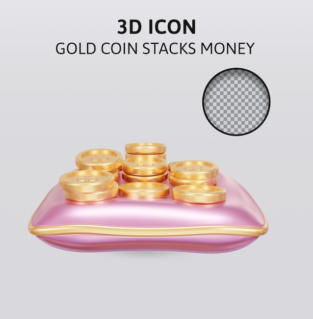Moeda de ouro empilha ilustração de renderização 3d de dinheiro