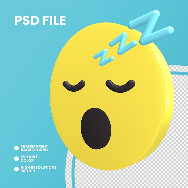 Moeda emoji 3d renderização isolada rosto adormecido