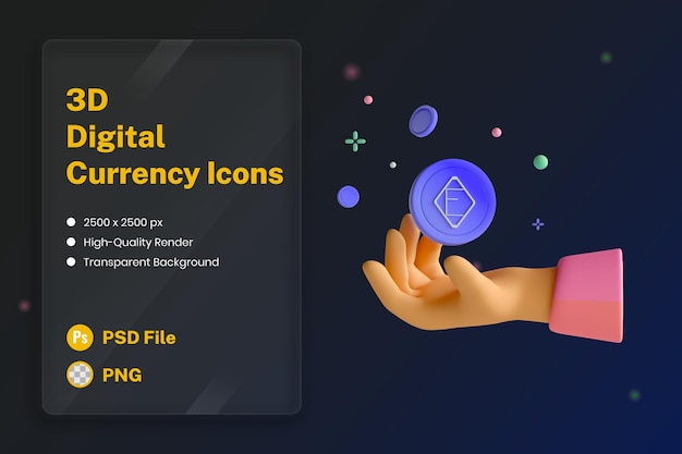 PSD moeda estável digital de criptomoeda de ilustração de ícone 3d