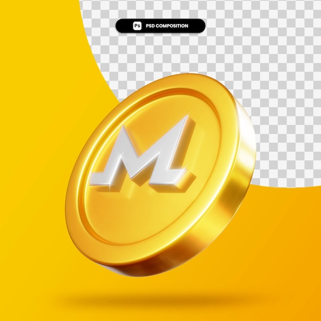 Moeda monero dourada 3d renderização isolada