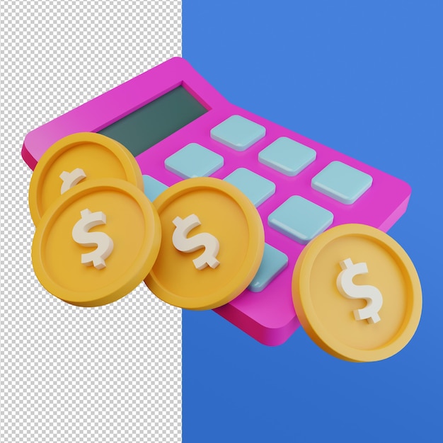 PSD moeda na calculadora loja online ilustração 3d