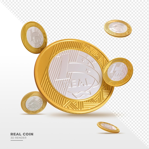PSD moeda real brasileira em renderização 3d realista com fundo transparente