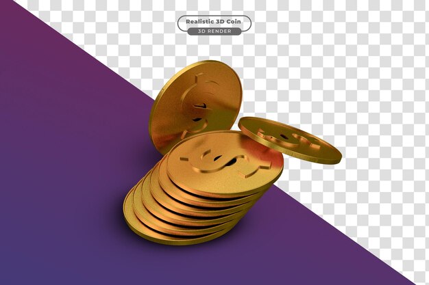 PSD moeda realista de sinal de dólar 3d com material de ouro sobre um fundo transparente