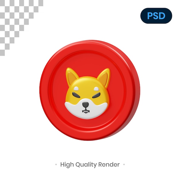 Moeda Shiba Inu 3D render ilustração PSD Premium