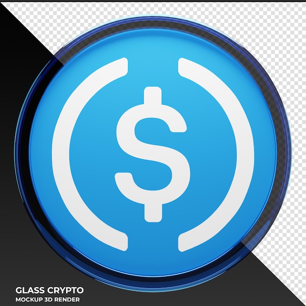 PSD moeda usd usdc vidro criptomoeda ilustração 3d