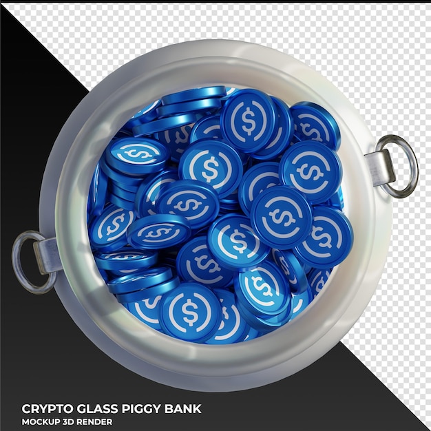 PSD moeda usdc moeda criptográfica usdc na ilustração 3d de pote de vidro