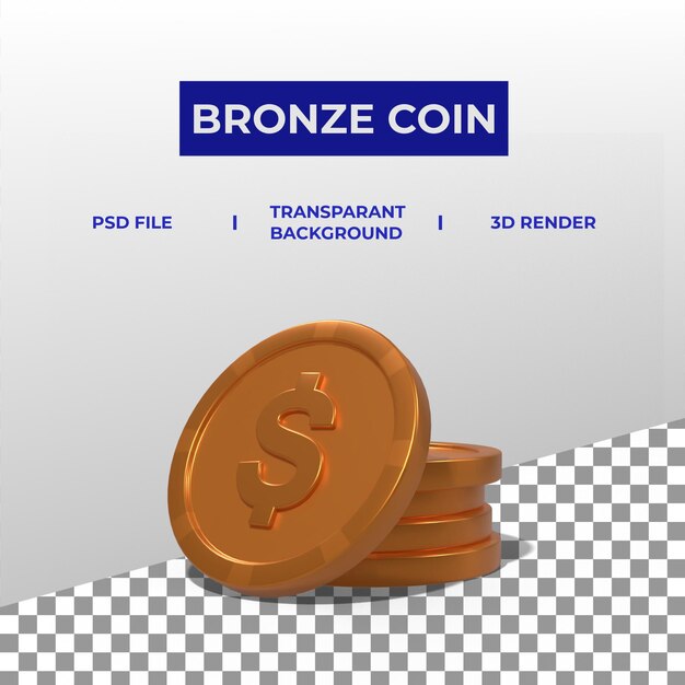 Moedas de bronze em renderização 3d com conceitos de pilha