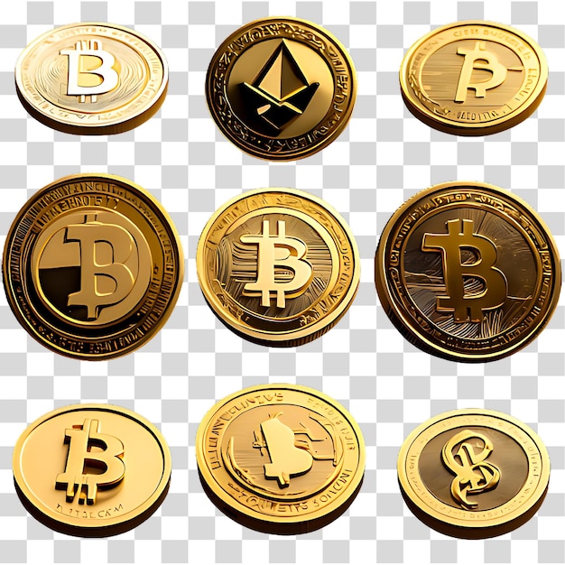 PSD moedas de criptomoeda de ouro 3d bitcoin ripple ethereum litecoin monero e outros ai gerados