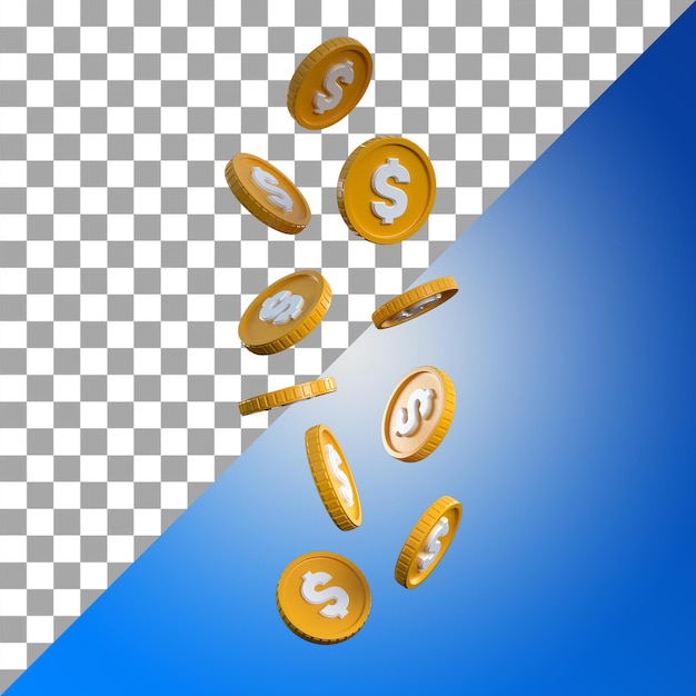 Moedas de dólar caindo ícone 3d