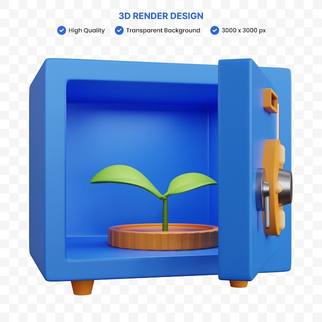 Moedas de folha de renderização 3d no cofre isolado