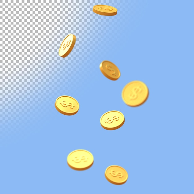 Moedas de ouro 3d caindo. ilustração de renderização tridimensional