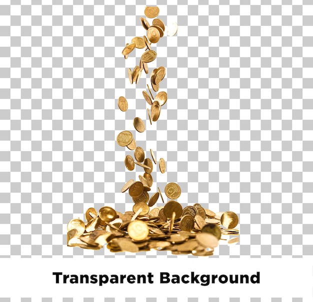 Moedas em queda de dinheiro isolado fundo transparente