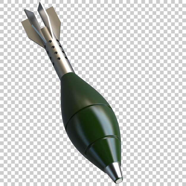 Mörserrakete explosiv auf transparentem Hintergrund 3D-Darstellung