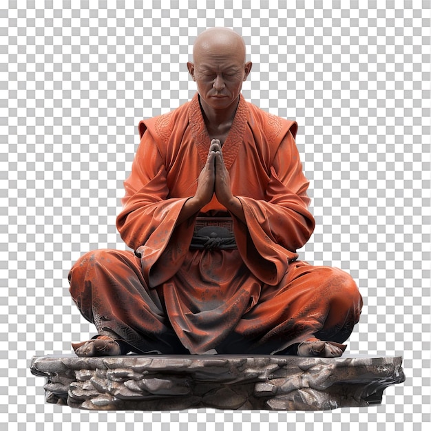 Un moine Shaolin prie seul sur un fond transparent