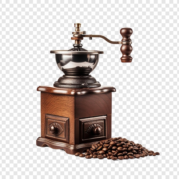 PSD moinho de café antiquado para moer grãos isolados em fundo transparente