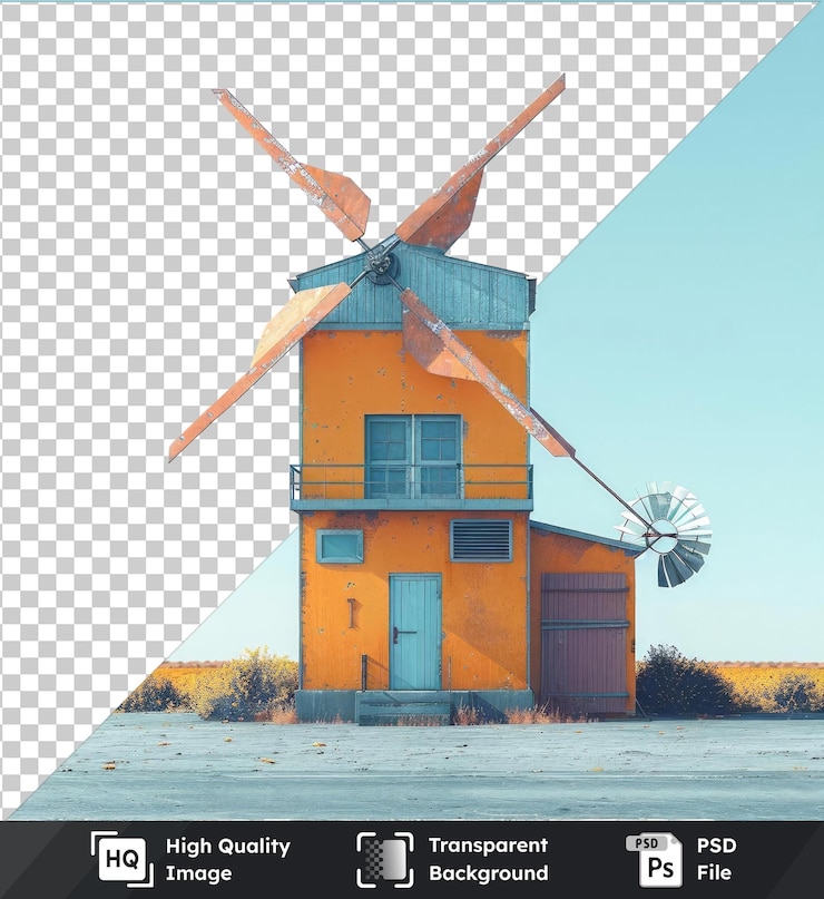 PSD moinho de vento de imagem psd transparente para produção de energia elétrica maquete de um edifício