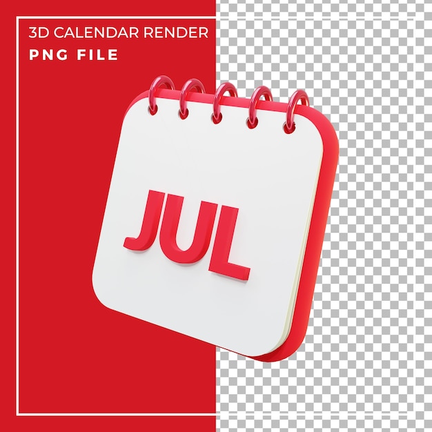 mois de calendrier de rendu 3D juillet