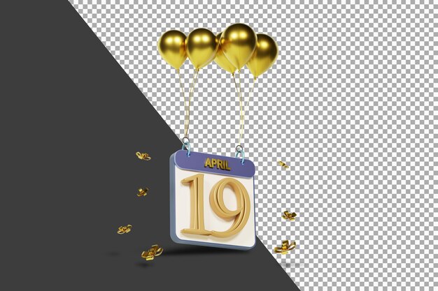 Mois Du Calendrier 19 Avril Avec Des Ballons D'or Rendu 3d Isolé