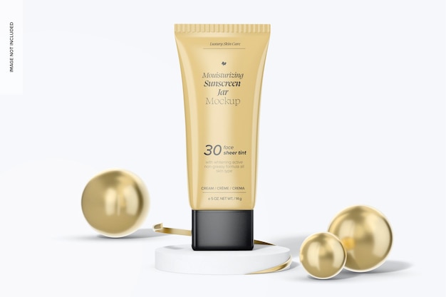 Moisturizing sunscreen tube mockup auf dem podium