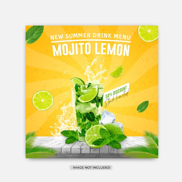 Mojito lemon menu banner cuadrado de redes sociales o plantilla de publicación de instagram