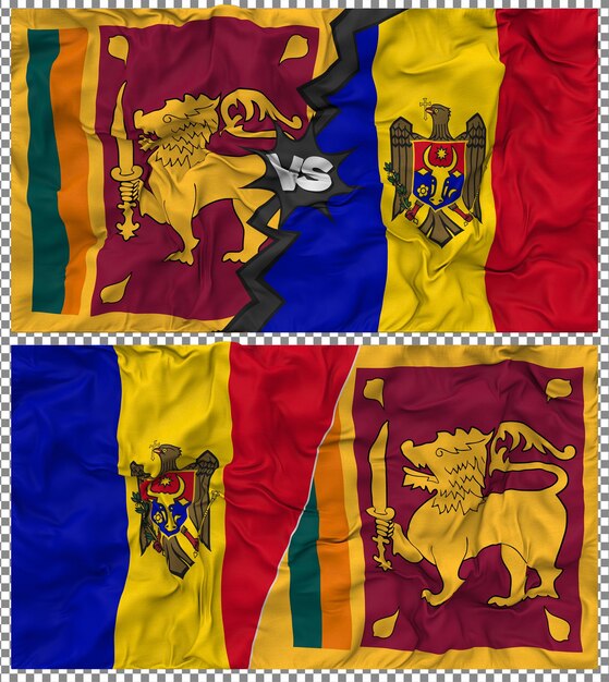 Moldavia contra Sri Lanka Media bandera combinada con textura 3D de la tela