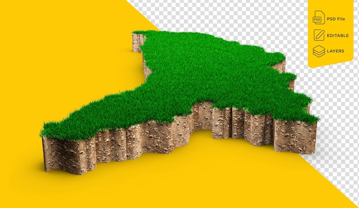 PSD moldavia mapa suelo tierra geología sección transversal con hierba verde y textura de suelo de roca ilustración 3d
