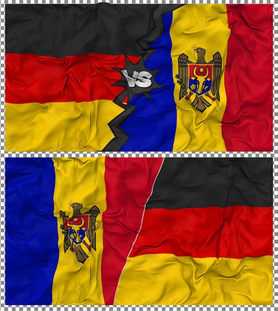 Moldavie contre l'Allemagne Half Combined Flag Cloth Bump Texture Rendering 3D