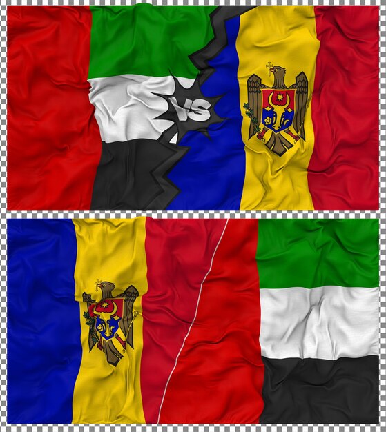 Moldavie contre les Émirats arabes unis Half Combined Flag Cloth Bump Texture Rendering 3D