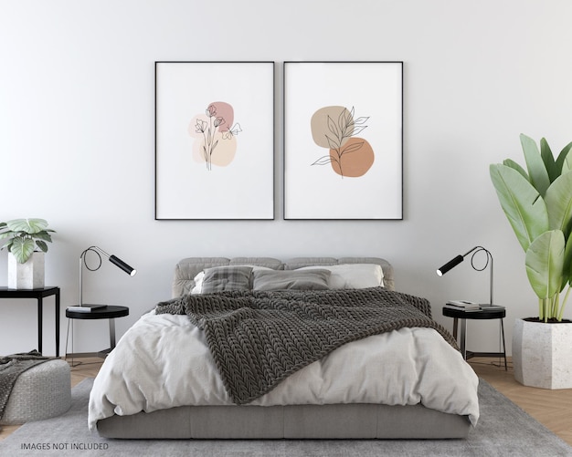 Moldura de cartaz de maquete no quarto moderno