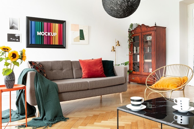 moldura de foto e maquete de tela