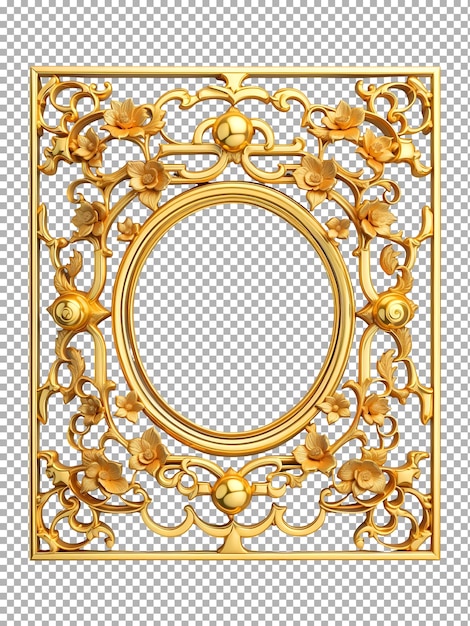 PSD moldura de ouro com flores de ouro em um fundo transparente